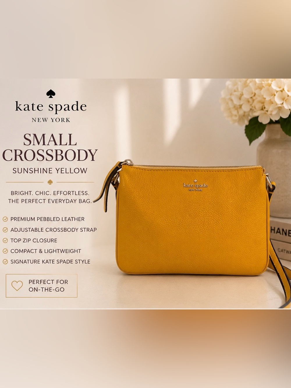 Kate Spade New York Sunshine Yellow Pebbled Leather Crossbody Bag (small
Size)